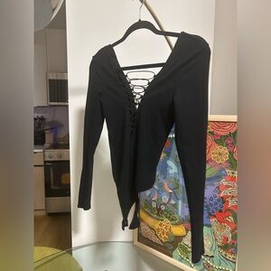 Express Black Lace-Up Blouse